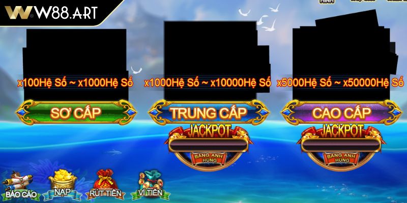 Hệ thống vũ khí bắn cá ăn xu W88 đa dạng